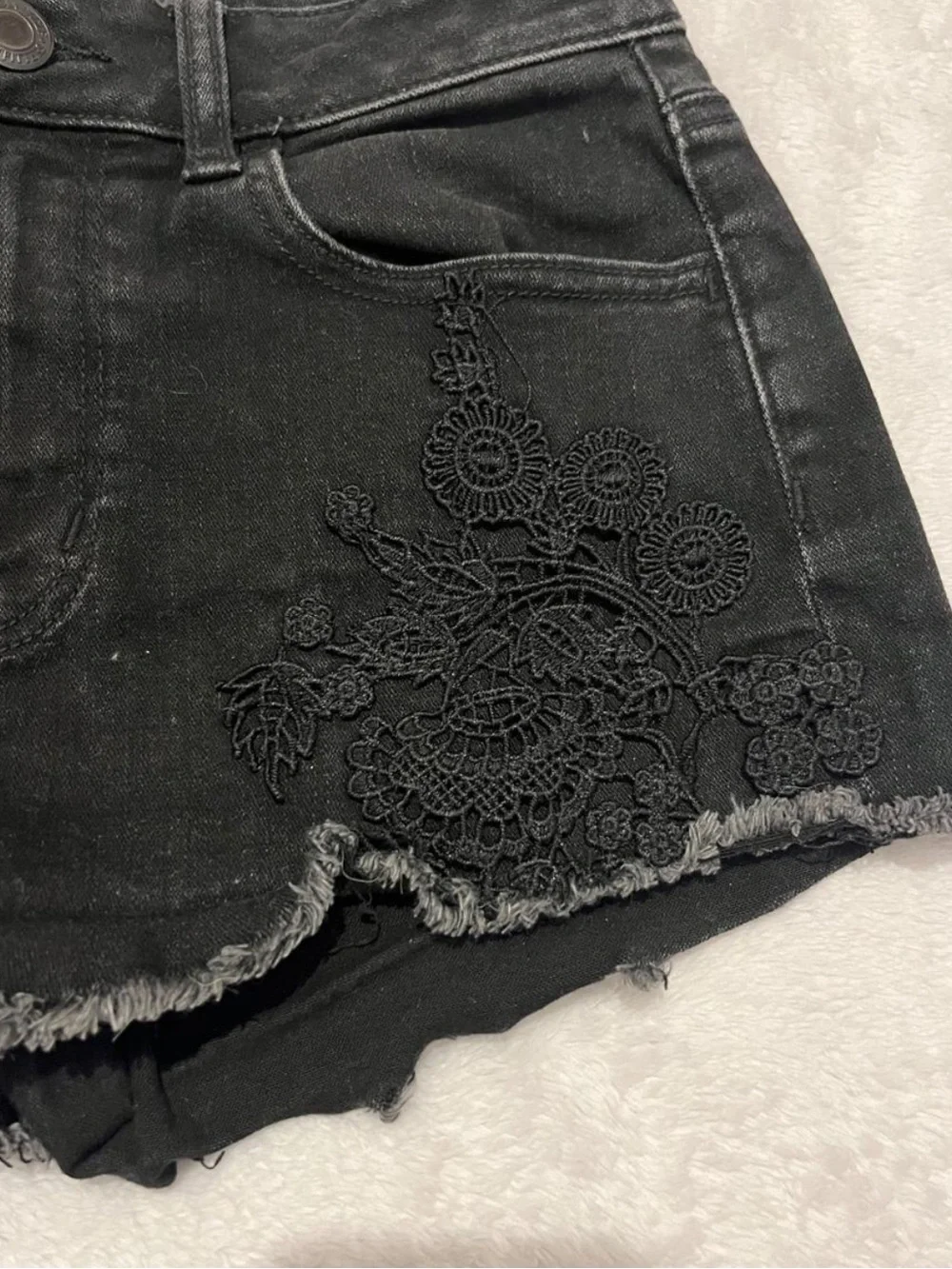 Black Lace-Appliqué Denim Shorts - Women